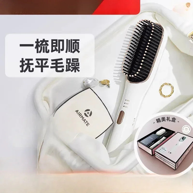 USB/110V/220V Portable 2-in-1 Negative Ion Electric Hair Brush and Curler by Aimoret for Straightening and Curling