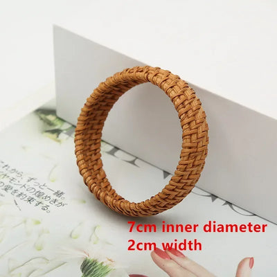 Bohemian Female Fashion Wood Bamboo Rattan Weave Handmade Bangles Big Bracelets For Women Boho Beach Style Ladies Jewelry Gifts
