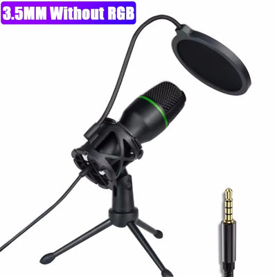 Condenser Microphone USB Wired For PC Laptop Computer Professional Gaming Accessories Kit Gamer Sound Live Streaming Podcast RGB