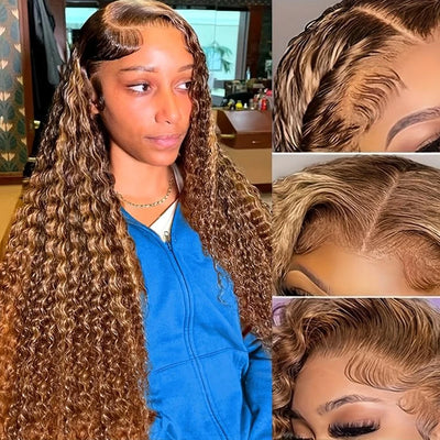 Highlight Curly Human Hair Wigs 13X6 Lace Frontal Wig Human Hair Brazilian Hair Pre Plucked Wig 200 Density For Women