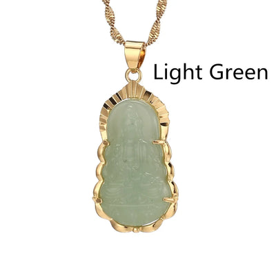 Green Jade Guanyin Pendant Necklace Chinese Buddha Buddhist Charm Maitreya Amulet Hinduism Jewelry