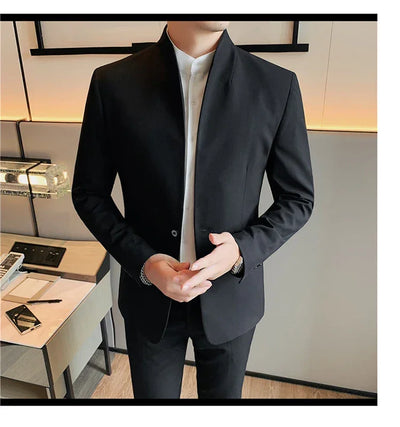 Blazer Hombre High Quality New Stand Collar Blazers For Men Single Breasted Slim Fit Formal Elegant Suit Jackets And Coats 4XL-M