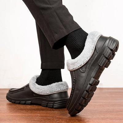 Men Warm Slippers Fashion Outdoor Slip-On Waterproof Cotton Plush Indoor Home Shoes Non-Slip Thick Platform Slides