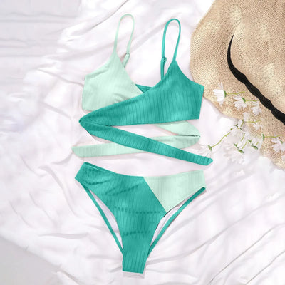 Summer Ladies Sexy High Waist Print Two Piece Bikini Sets Biquini Women Swimsuit Clothing Set Color Block Mujer Swimwear Suits