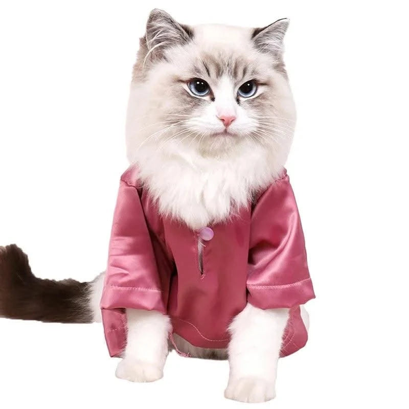 Fashionable Pet Clothes Summer Shirt Cat Wear Silk Dazzle Breathable Thin Non-Stick Fur Traditional Chinese Garments Cat Dresses