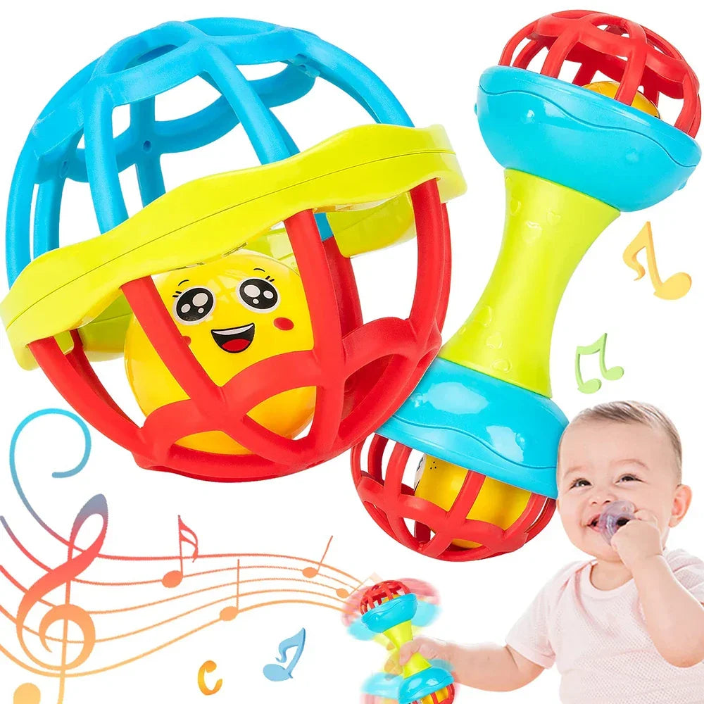ASWJ Soft Baby Grasping Ball Rattles with Bell Ball Early Education Educational Sensory Toy Newborn Gift Random Color