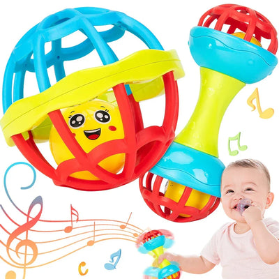 ASWJ Soft Baby Grasping Ball Rattles with Bell Ball Early Education Educational Sensory Toy Newborn Gift Random Color