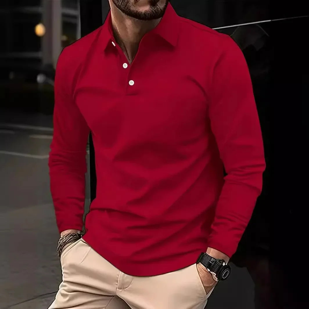 Solid color Long Sleeve Polo Quick Dry T-shirts Mens Breathable Sports Tees Casual Golf Polo Shirts Work T-shirt Pullover Tops