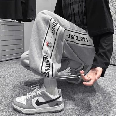 Men New Pant Casual Sweat Pants Solid Color Loose Drawstring Wide-leg Letter Trouser Fashion Straight Casual Pants for Men