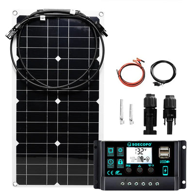 Portable 2500W Solar Panel Kit for Camping - Camper Accessories with 5V1.5A USB, Compact Solar Kit with 10A - 100A Controller