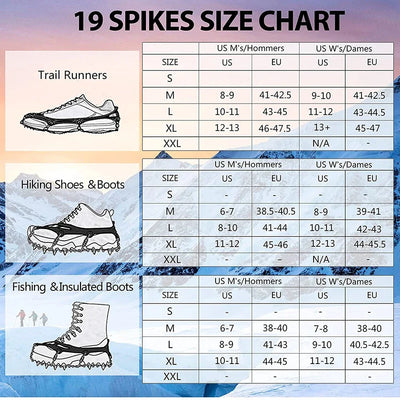 Crampons Shoes 19 Spikes Ice Snow Gripper Shoes Camping Anti-Slip Climbing Protect for Jogging Walking Hiking on Snow Ice