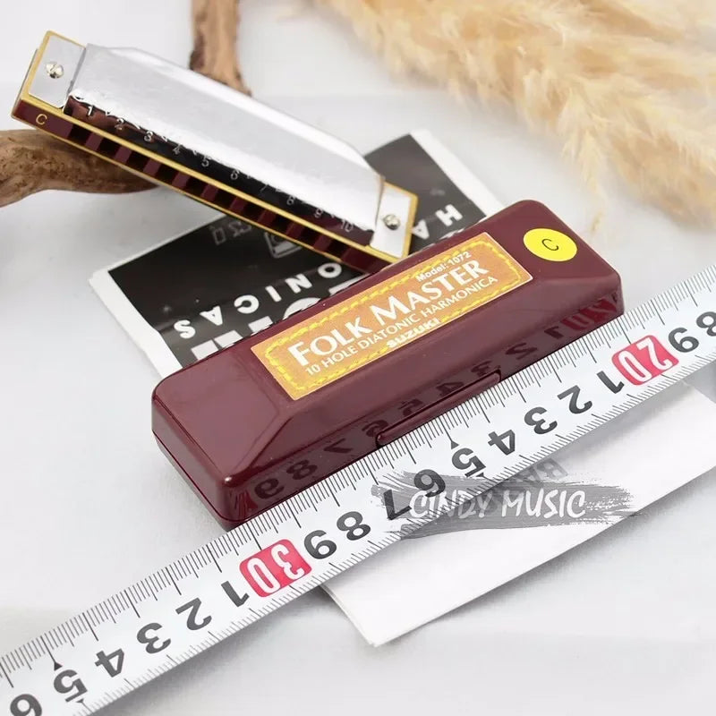 [12 Keys] Suzuki Diatonic Harmonica 1072 New Silver FolkMaster Gaita Standard 10 Hole Diatonic Harmonica Beginner Blues Harp