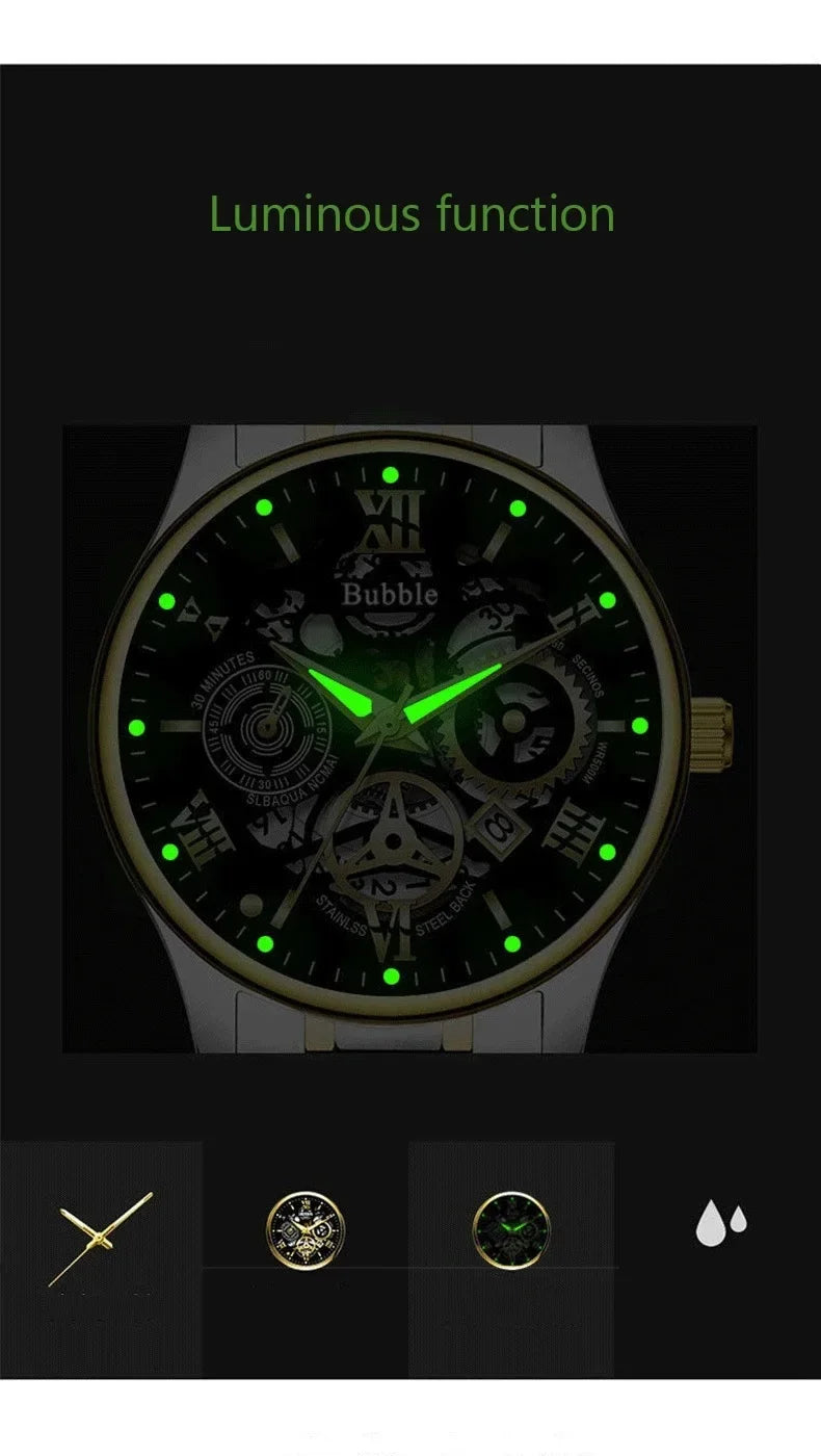 UTHAI Watch For Men Trendy High end Light Luxury Versatile Quartz Watches Waterproof Roman Hollow Relogio Masculino V009