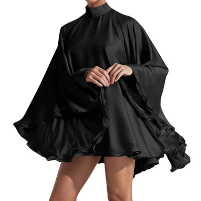 Women's White Turtleneck Long Ruffled Sleeves Backless Dress 2025 Summer Spring New Elegant Party Mini Dress Woman