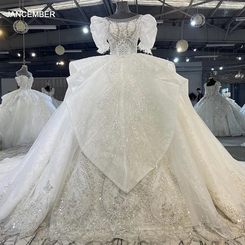 Customized Wedding Dresses For Women Organza Ball Gown O-Neck Wedding Suits For Women Sequined Beading Crystal Suknia Ślubna