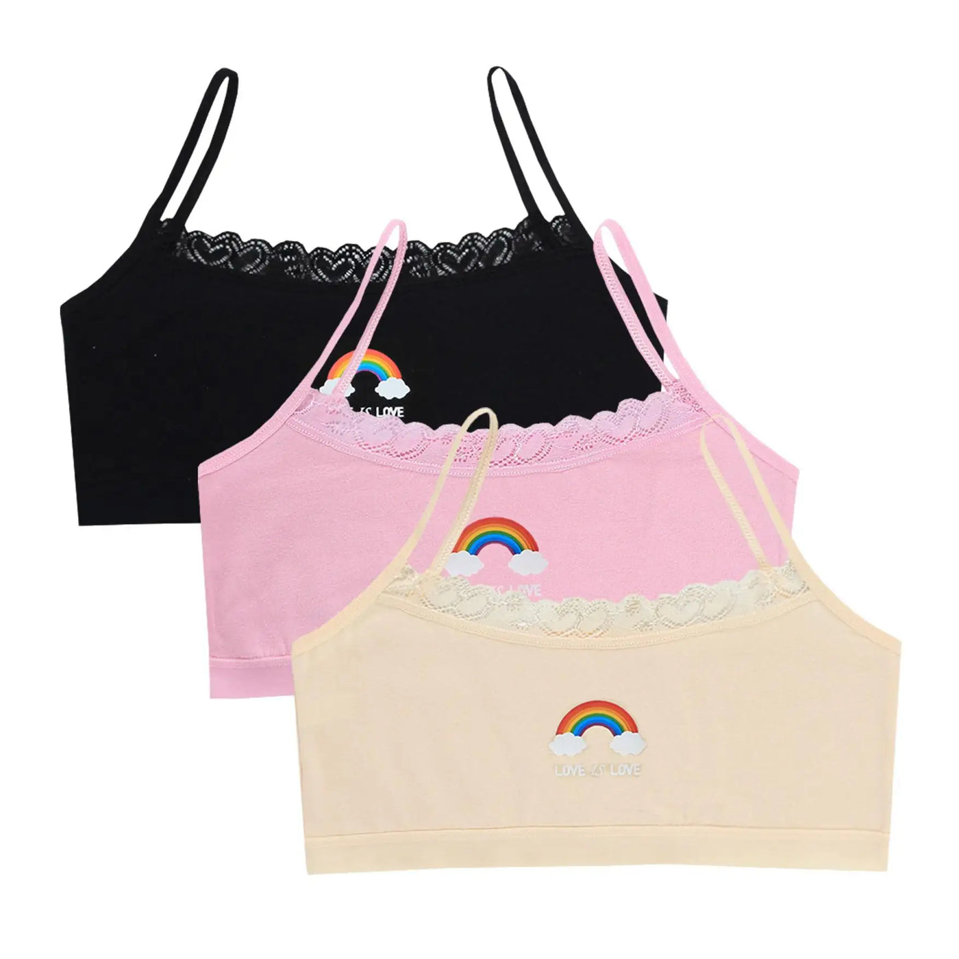 3PCS Teenage Girls Small Training Bras Cute Kids Rainbow Printed Sports Vest Bra Students Children Brassiere Underwear Tube Tops
