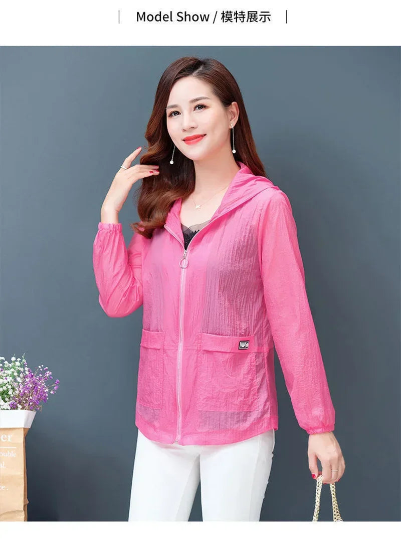 2025 New Summer Women Jacket Hooded Beach UV Jackets Female Long Sleeve Thin Sun Protection Clothing Windbreaker Ladies Casual