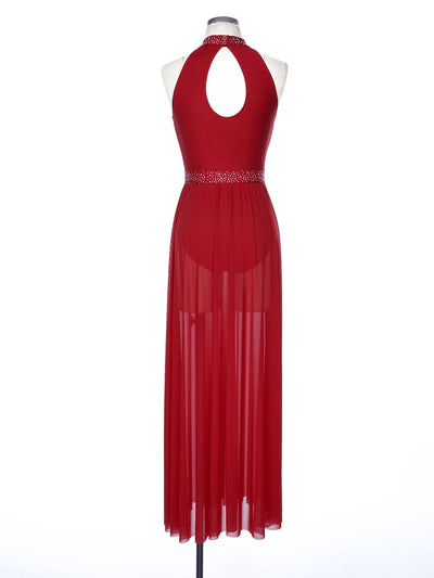 Women Lyrical Contemporary Ballroom Modern Dance Costume Dancing Prom Gown Side Split Maxi Dress for Ballet Gymnastics Skating