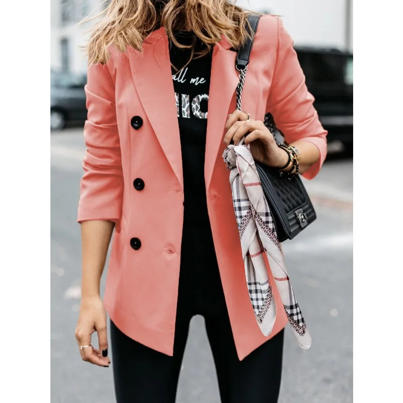 Autumn Winter Women Blazer Top Office Lady New 2025 Fashion Long Sleeve Lapel Collar Button Loose Suit Coat Jacket Outwear