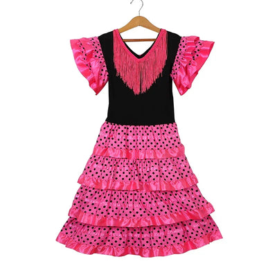 Dress Women 2025 Europe America Short Sleeve Midi Dress Traditional Spanish Dance Dress For Girls Festival Tassel Dot Dress