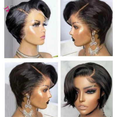 Human Hair 13x4 Short Pixie Cut Lace Front Wig for Women Black Pixie Cut Transparent Frontal Wig Layered Straight Pixie Cut Wigs
