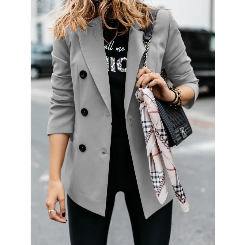 Autumn Winter Women Blazer Top Office Lady New 2025 Fashion Long Sleeve Lapel Collar Button Loose Suit Coat Jacket Outwear