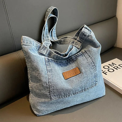Women Shoulder Bag Luxury Designer Denim Handbag Fashionalbe Clutch Bag Vintage Simple Female Commuter Handbag for Office Travel