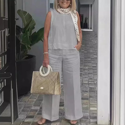 Linen Comfortable Two Piece Sets Tops For Women