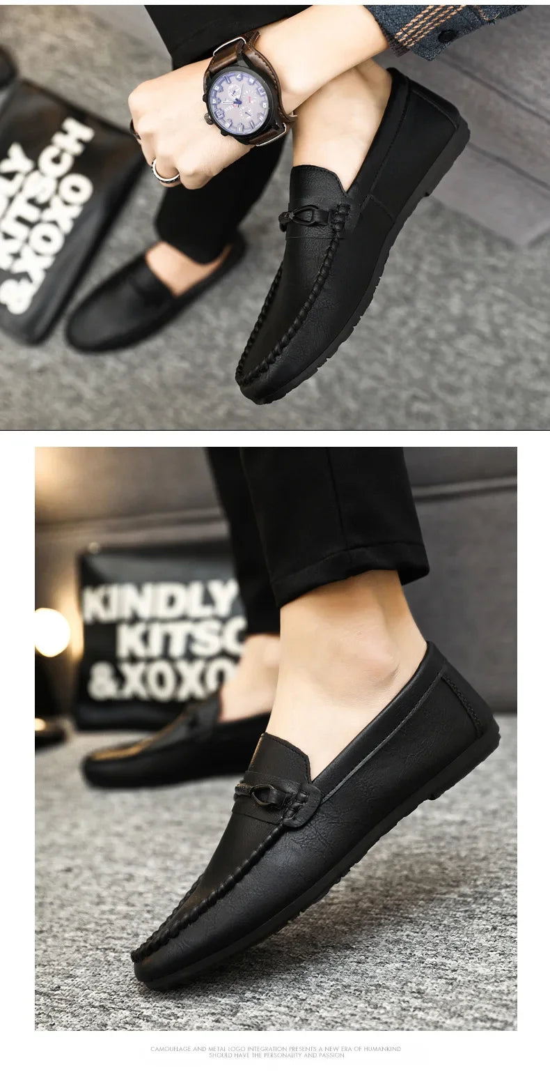 Summer New Men's Loafers Comfortable Flat Casual Shoes Men Breathable Moccasins Slip-On Soft Leather Driving Shoes 2025