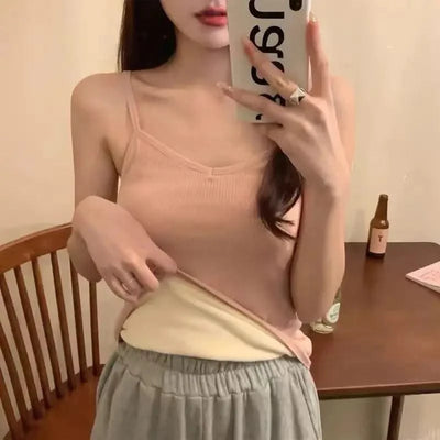 Thermal Underwear Tops Women Velvet Thickened Suspender Bottomed Shirt