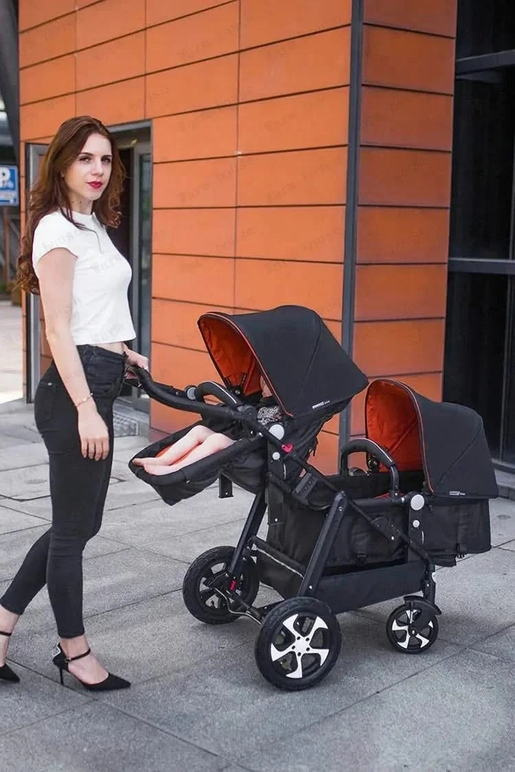 New Twins Baby Stroller Foldable Double Baby Stroller for Two Children Shock-absorbing Twin Baby Stroller Four Wheel Cart