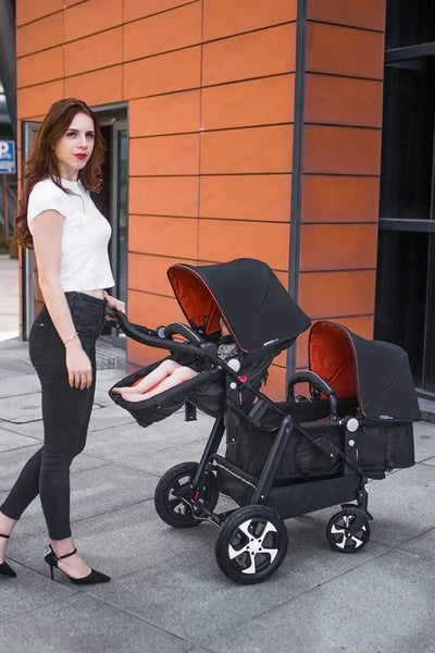 New Twins Baby Stroller Foldable Double Baby Stroller for Two Children Shock-absorbing Twin Baby Stroller Four Wheel Cart