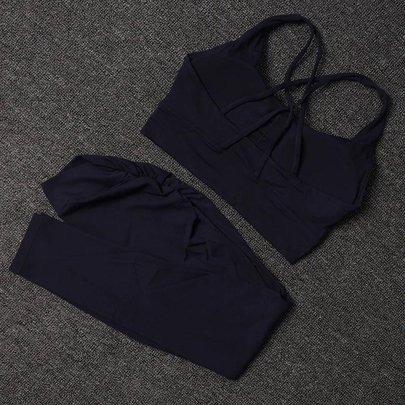 TRY TO BN Women's Tracksuit Sports Bra Fitness Yoga Set V Back Leggings High Waist Sportswear Workout Sets Cycling Gym Clothing