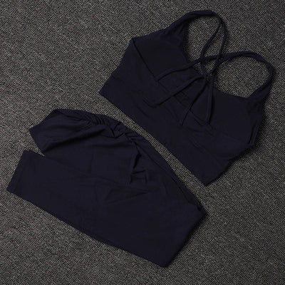 TRY TO BN Women's Tracksuit Sports Bra Fitness Yoga Set V Back Leggings High Waist Sportswear Workout Sets Cycling Gym Clothing
