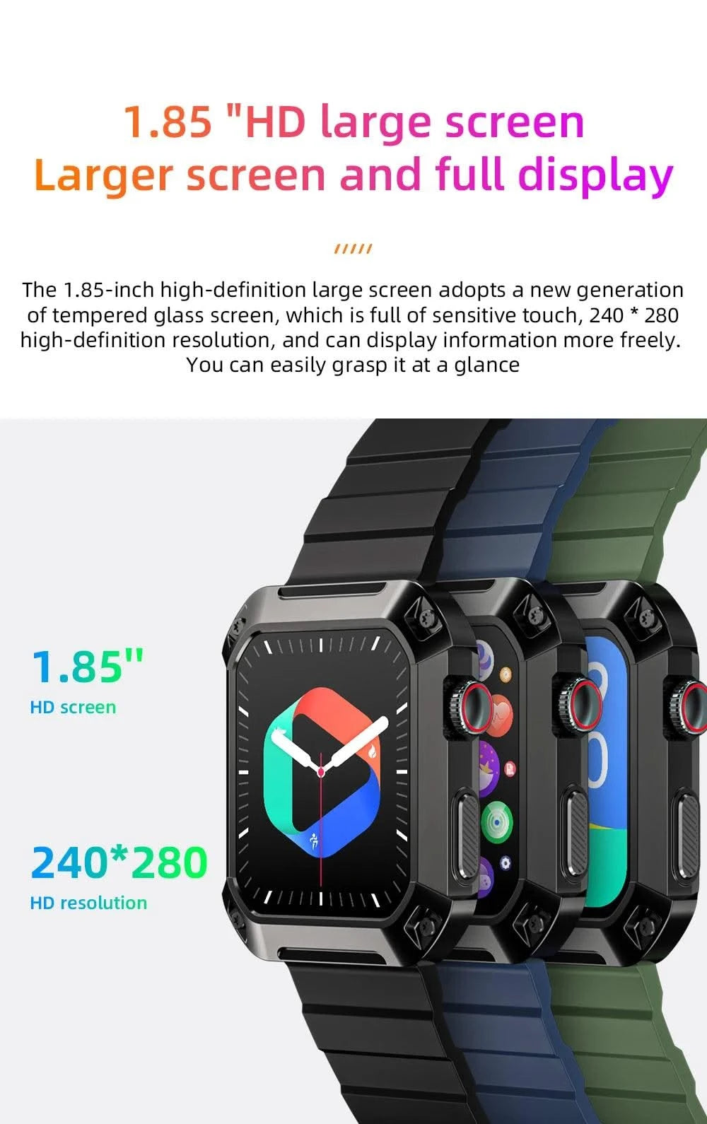 LOKMAT OCEAN 2 Pro Smart Watch Waterproof Bluetooth Calls Smartwatches 1.85 inch Touch Screen Heart Rate Monitor Fitness Tracker