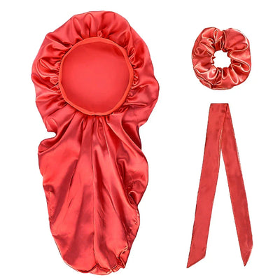 3pcs Long Bonnet Set Long Bonnet Satin Bonnet Silk Bonnet Extra Large Bonnets Silk Hair Bonnet long streamer nightcap