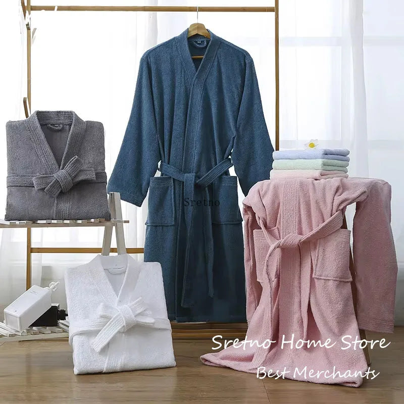 Women's Long Soft Bathrobe 100% Cotton with Quick-Drying Absorbent Material for Autumn and Spring Sleepwear Bath Robes badjas
