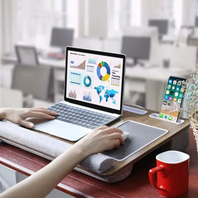 Multi Purpose Laptop Desk Leg Table Design of Double Groove Anti Slip Bar Embedded Mouse Pad Use with Sofa Bedroom Portable