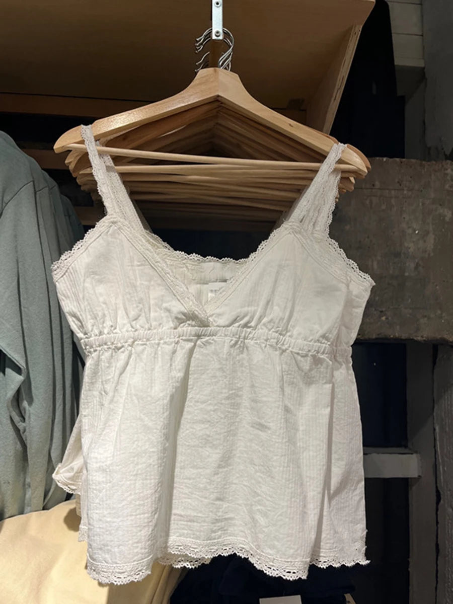 Stripes Lace Trim Top Women Sexy V Neck