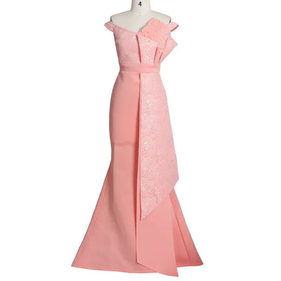 2025 Luxury Dress Women Designers Beaded Off Shoulder Mermaid Skinny Prom Floor Length Evening Dinner Wedding Party Maxi Dress