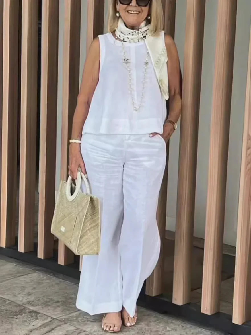 Linen Comfortable Two Piece Sets Tops For Women