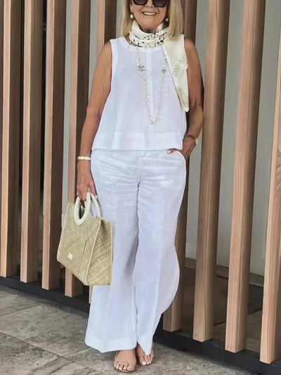 Linen Comfortable Two Piece Sets Tops For Women