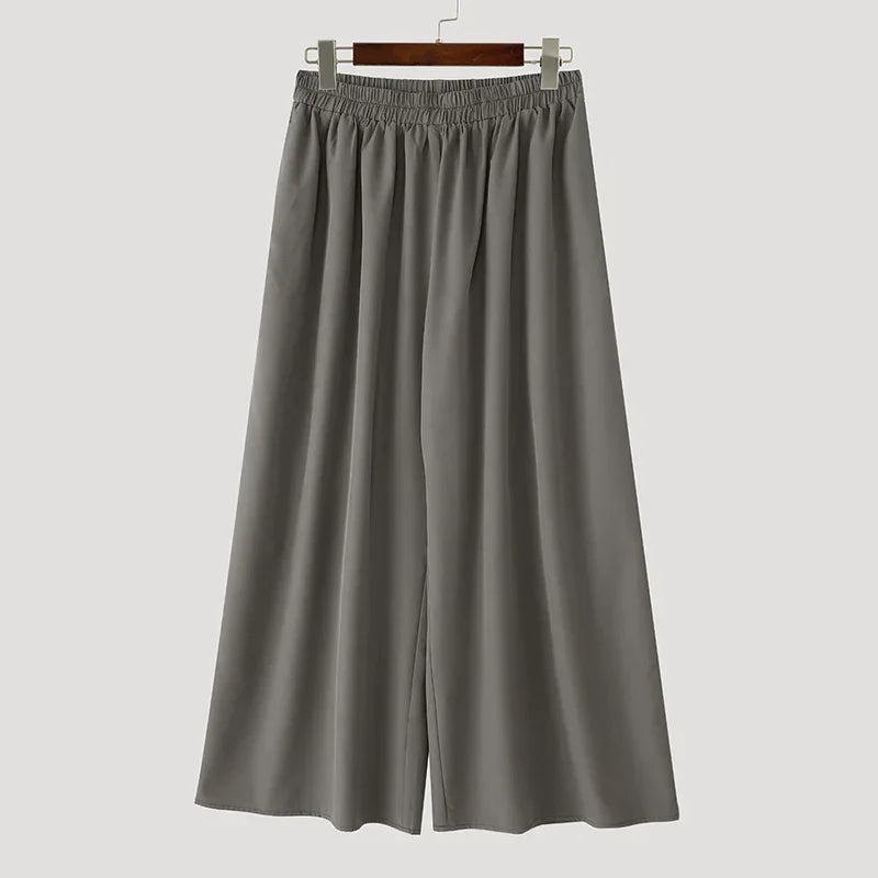 Men Wide Leg Pants Solid Color Joggers Pleated Oversize Casual Trousers Men Elastic Waist 2025 Streetwear Fashion Pants INCERUN