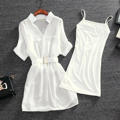 Women's Dress Sundress Clothing Female Dresses 2024 Slip Mini Short White Silk Satin Chiffon Loose Xxl Chic and Elegant Pretty X
