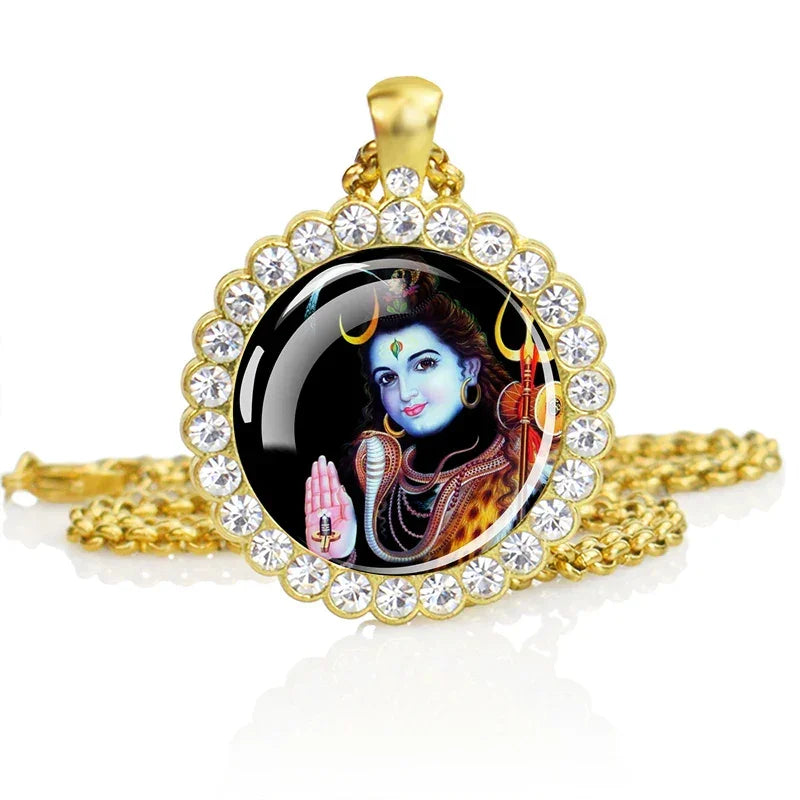 Hinduism Necklace Ganesha Goddess Kashmi Vishnu Rhinestone Pendant Shiva Amulet Charms Necklaces Women Indian Buddhism Jewelry