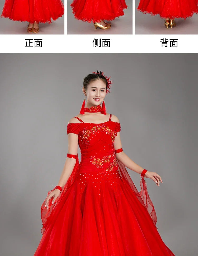 2025 Newest Woman Ballroom Dance Competition Dress Dance Ballroom Waltz Standard Dance Dress Women Ballroom Dress 009
