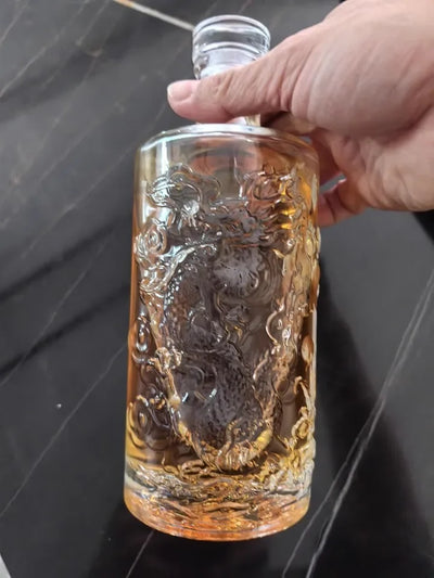 Dragon Engraved 500ML Round shaped whiskey decanter barware Alcohol Bottle for Liquor Scotch Bourbon