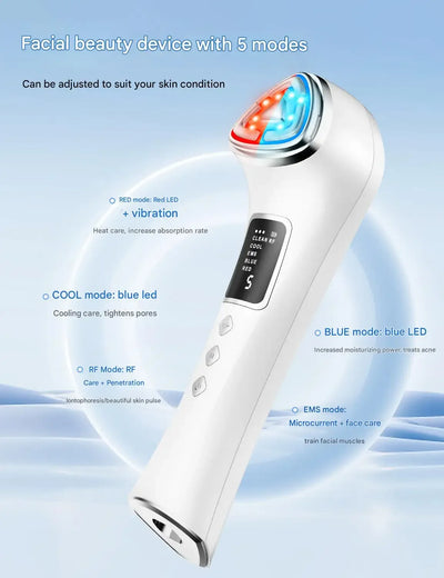 Microcurrent Facial Device 5-in-1 Facial Massager Red Light Therapy Beauty Device for Face and Neck Skin Rejuvenation Lifting