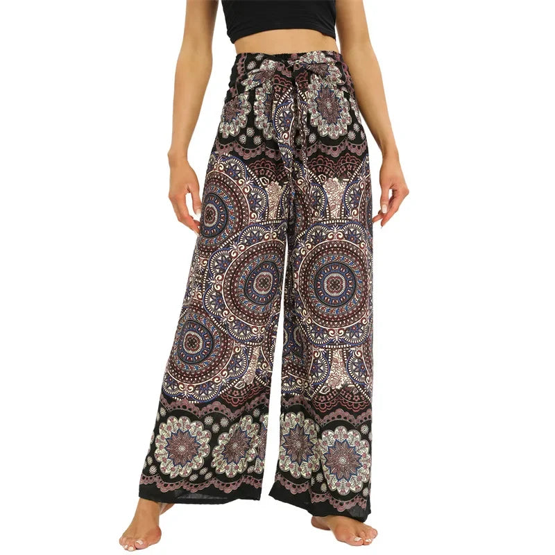 Women's Boho Yoga Rayon Floral Printed Wide Leg Pants