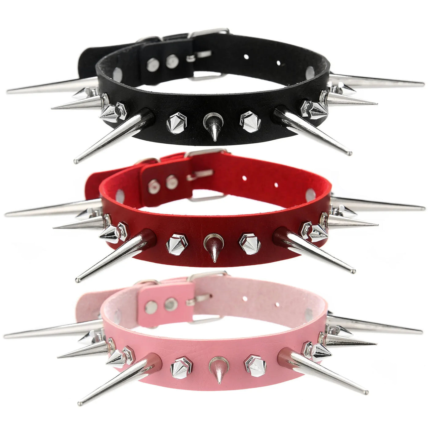 Goth Long Spike Choker Punk Faux Leather Collar For Women Men Cool Big Rivets Studded Chocker Gothic Style Necklace Accessories